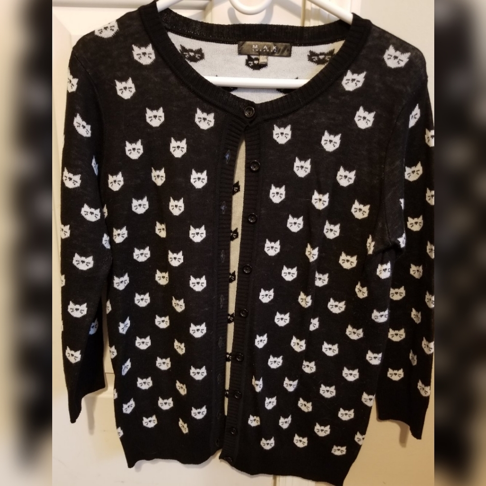 Black and white Modcloth Super Cute cat Cardigan